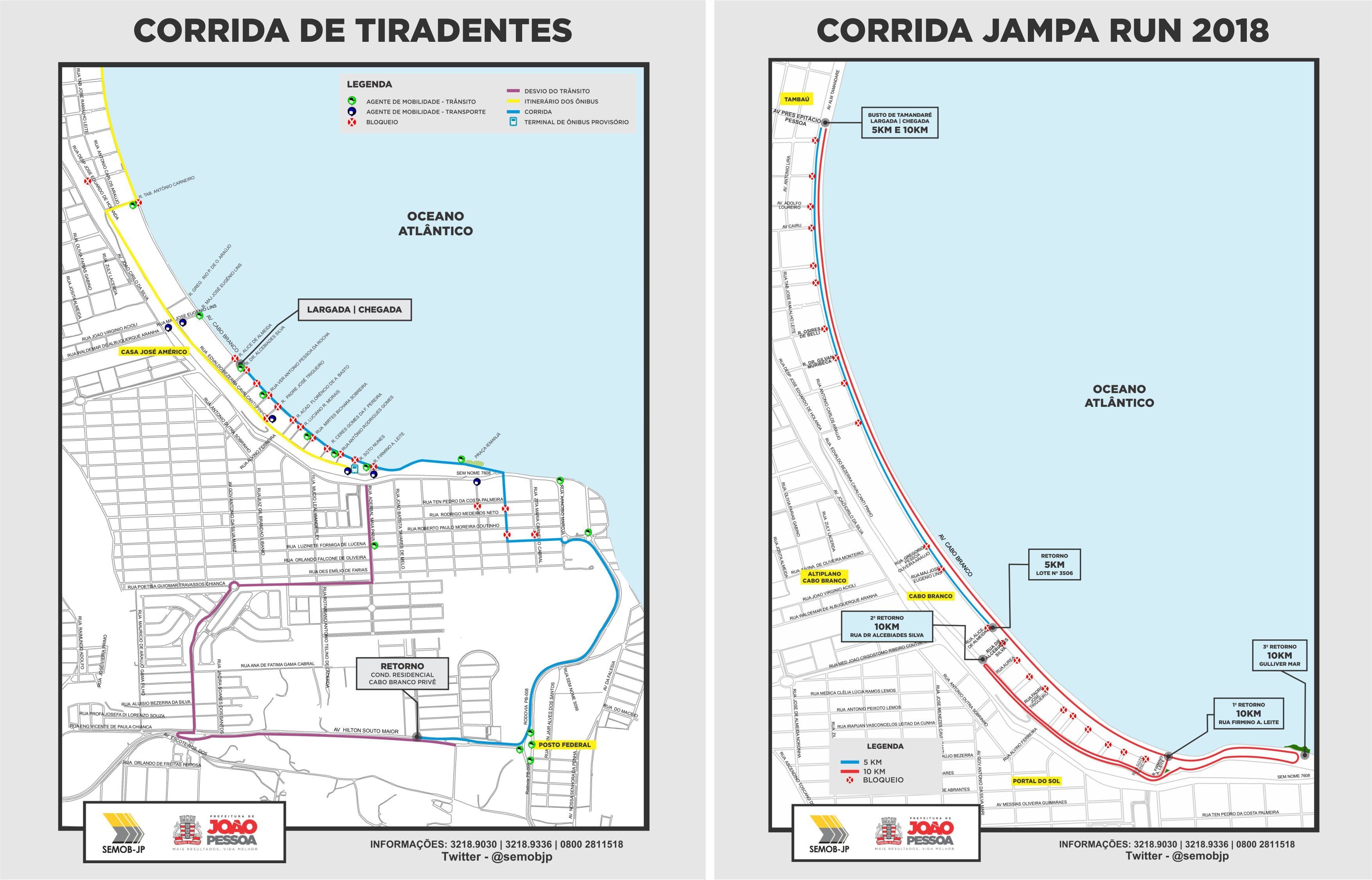 Corridas de Tiradentes e Jampa Run 2018 alteram o trânsito neste fim de semana na orla de JP