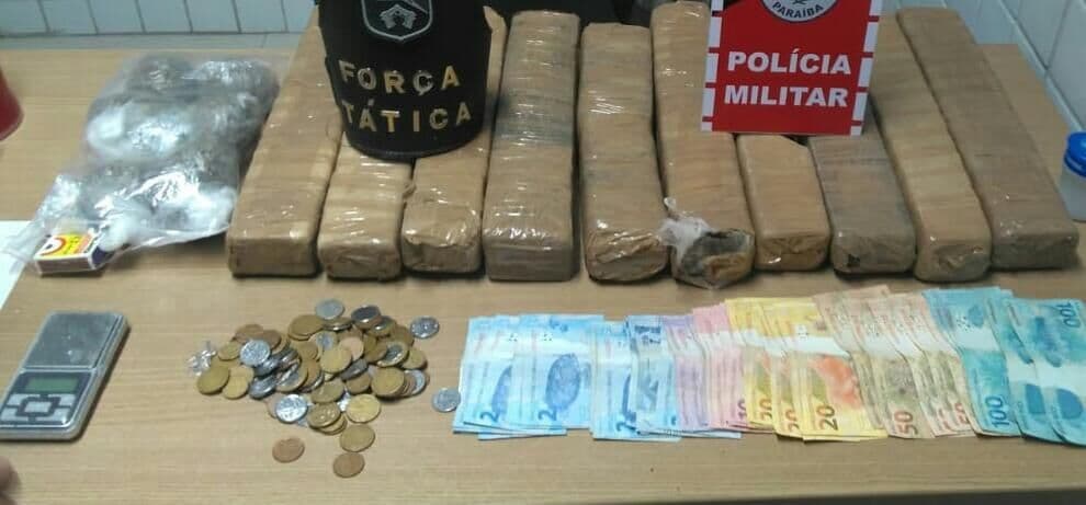 Polícia Militar apreende 10 kg de droga e dinheiro com dois homens em Cabedelo