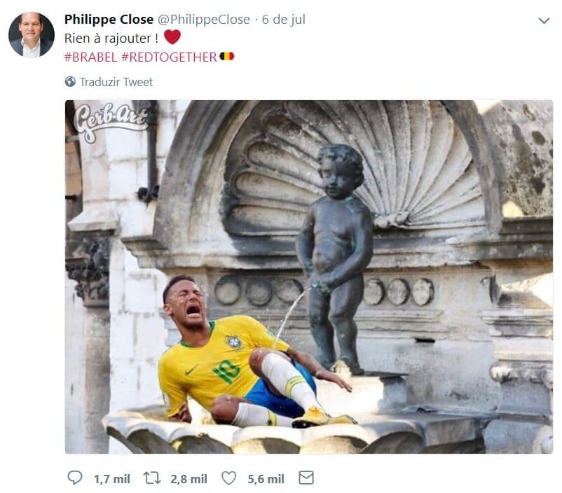 Brasileiros respondem à provocação do prefeito que colocou fonte belga urinando sobre Neymar