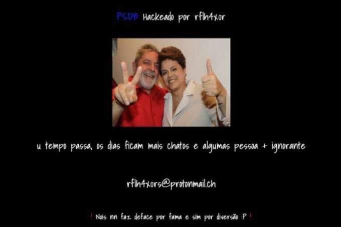 Site do PSDB é hackeado e exibe foto de Lula e Dilma na capa