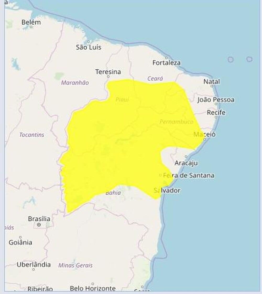 Inmet emite alerta de perigo potencial de chuvas intensas para 103 municípios paraibanos