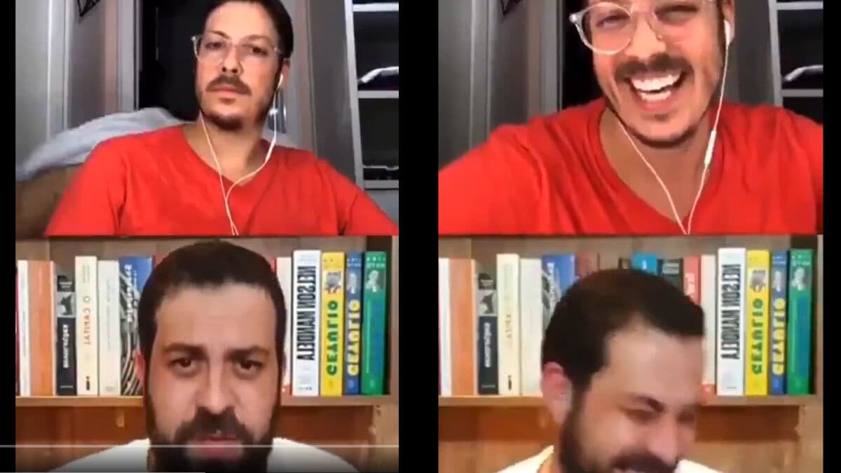 Sem querer, esposa de Fábio Porchat aparece nua em live do apresentador com Guilherme Boulos