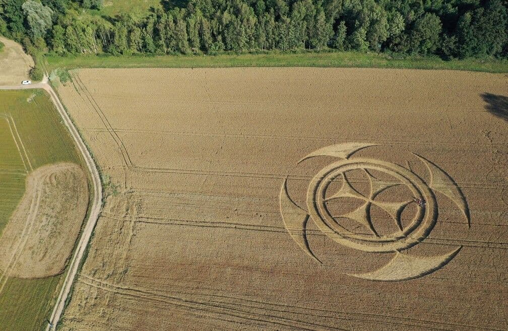Símbolo gigantesco em campo de trigo atrai atenção de curiosos na França