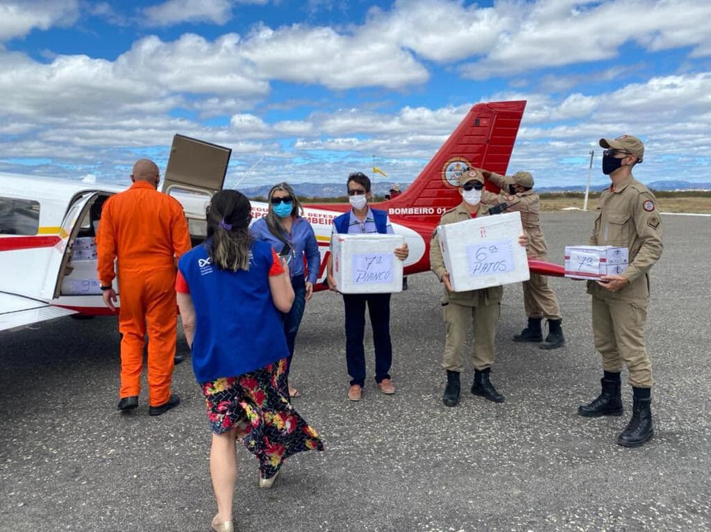Aeronave do serviço aeromédico inicia ações com transporte de vacinas contra Covid-19 para o Sertão da Paraíba