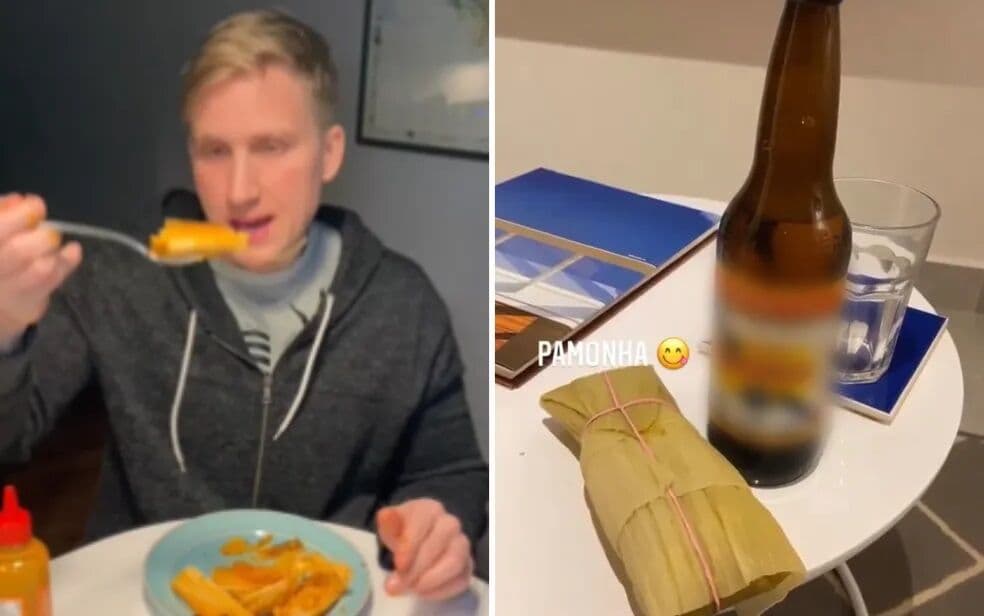 Influencer americano viraliza ao comer pamonha sem tirar a palha