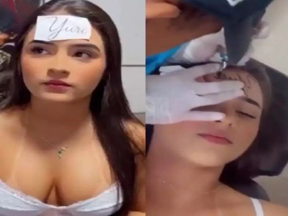 Jovem viraliza na internet após tatuar nome do marido na testa