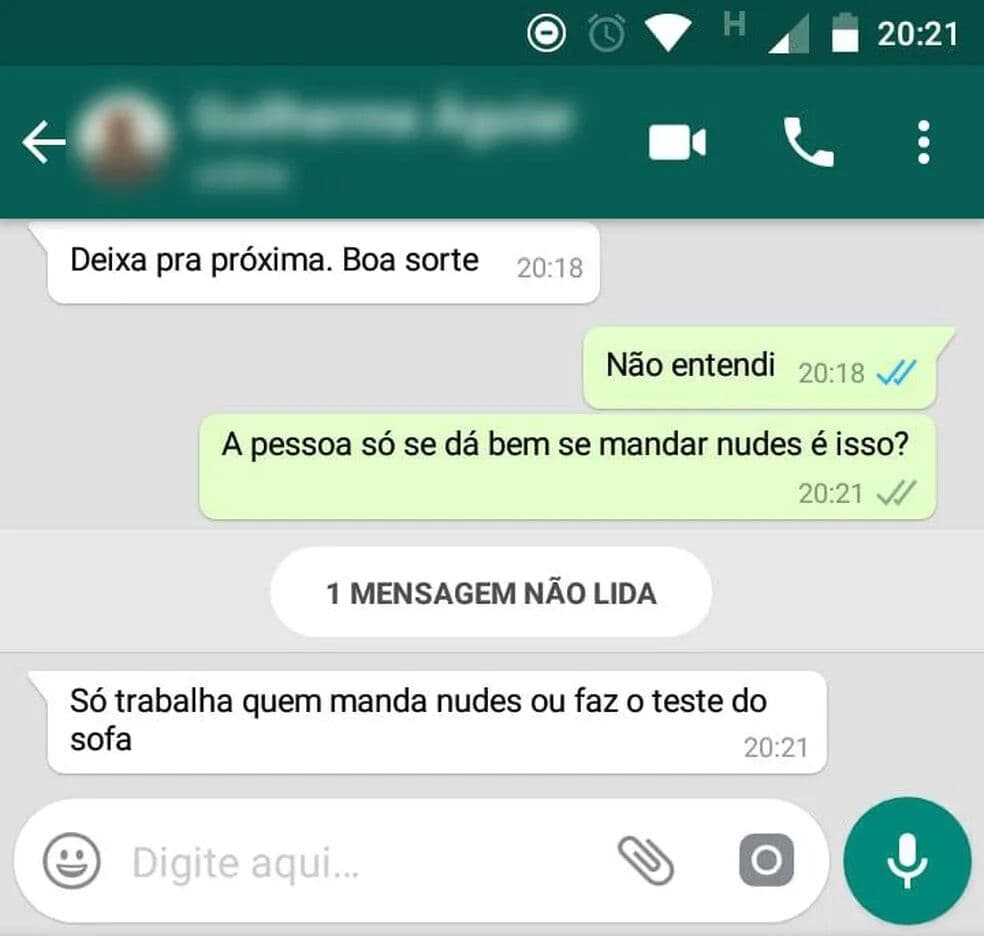 'Só trabalha quem manda nudes': candidata a vaga relata assédio