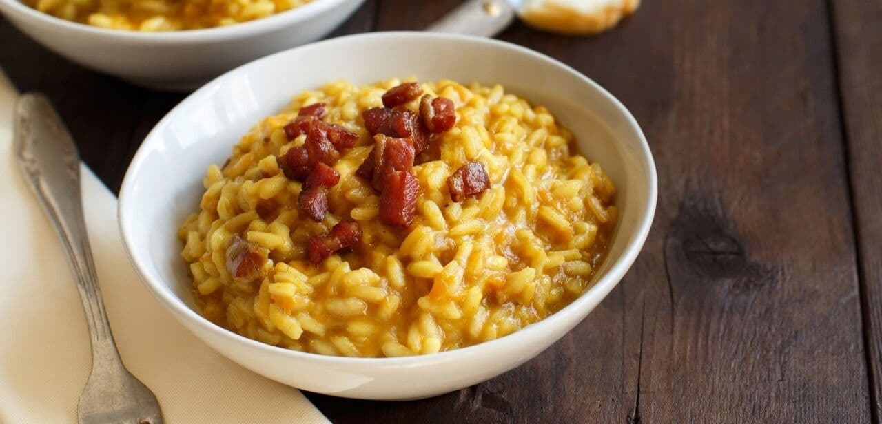 Risoto de queijo com bacon