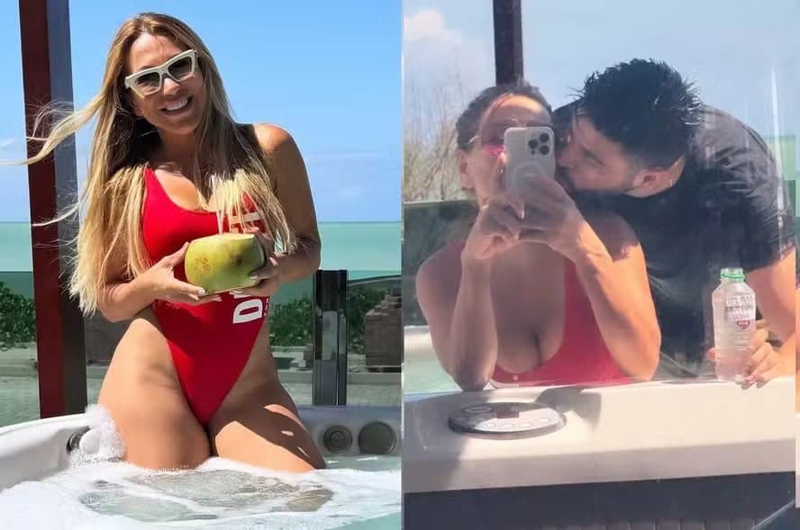 Ex de Hulk, Iran Ângelo curte banheira de sua cobertura na Paraíba ao lado do namorado: "meu amor"