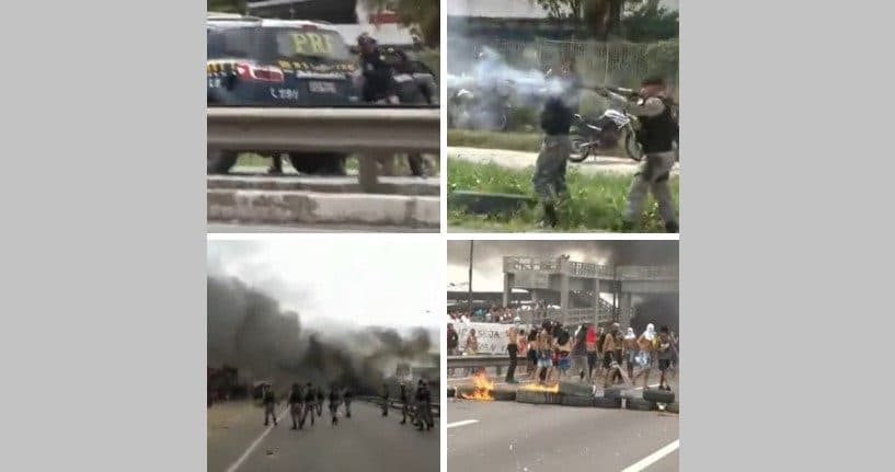Confronto entre PM e manifestantes é registrado durante protesto em João Pessoa