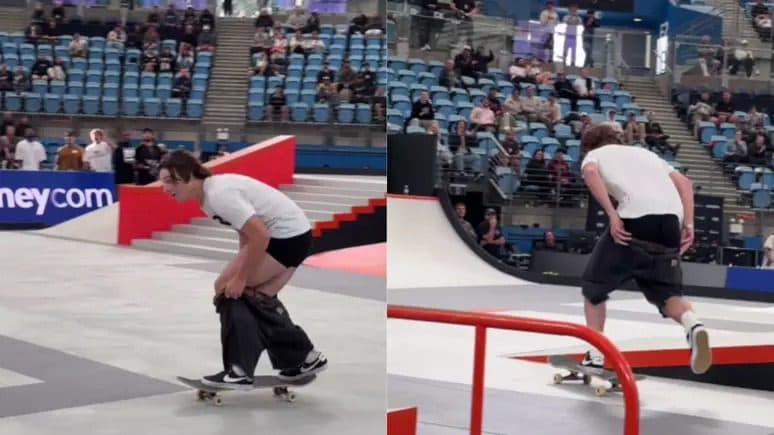 VÍDEO: skatista tira zero em competição após ficar sem bermuda no meio da manobra
