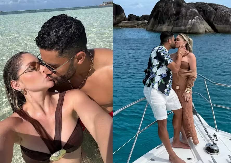 Em lua de mel atrasada, Hulk surge em clima de romance com a esposa, Camila Ângelo, na África; veja fotos