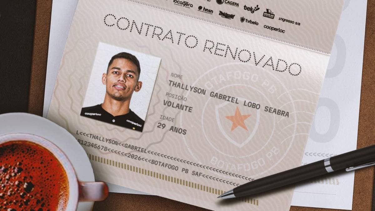 Botafogo-PB renova contrato de Thallyson até 2027; volante ultrapassou 50 jogos pelo clube