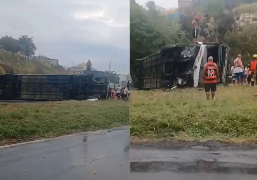 Ônibus com torcedores do Flamengo tomba e deixa 16 feridos, no Rio de Janeiro