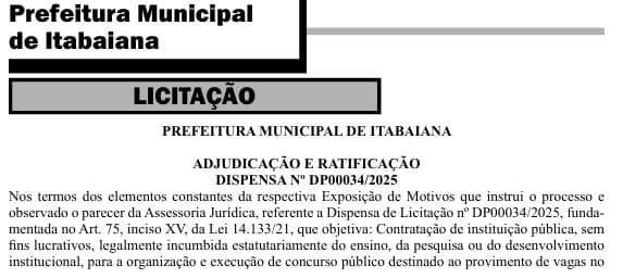 Contratação da banca organizadora. (foto: reprodução/DOE-PB)