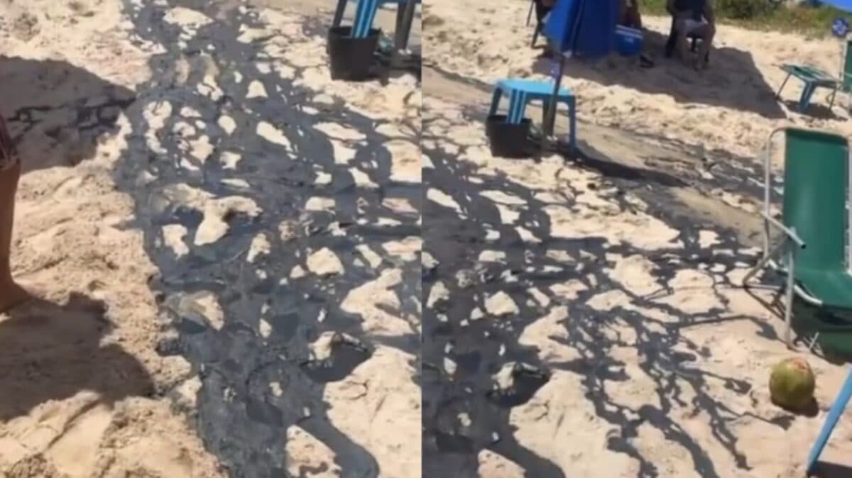 FLAGRA: 'rio' de água suja contamina areia da Praia do Bessa, em João Pessoa