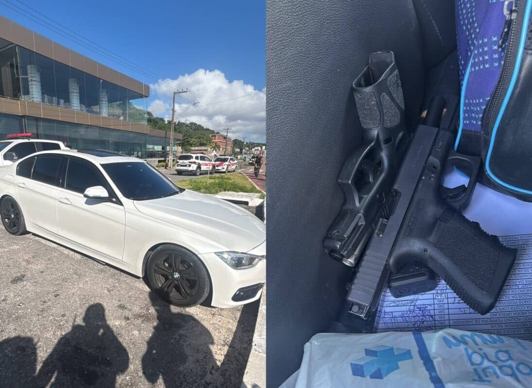 Dupla é presa com pistolas em BMW blindada na orla de João Pessoa; um dos suspeitos era procurado por homicídio