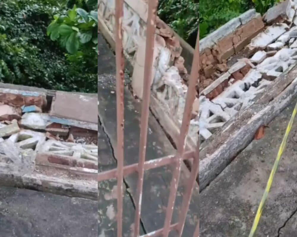 Parte de muro no Santuário da Penha desaba, em João Pessoa