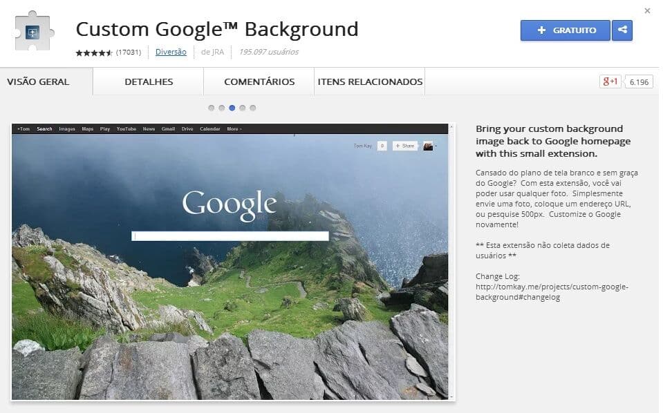 Extensão permite mudar imagem de fundo do Google