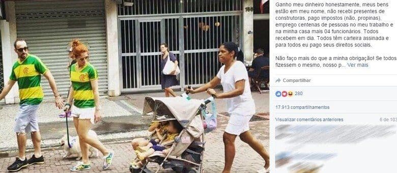Foto de casal protestando com babá causa polêmica em Rede Social