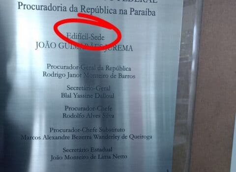 MPF/PB substitui placa com erro de português e apura responsabilidade