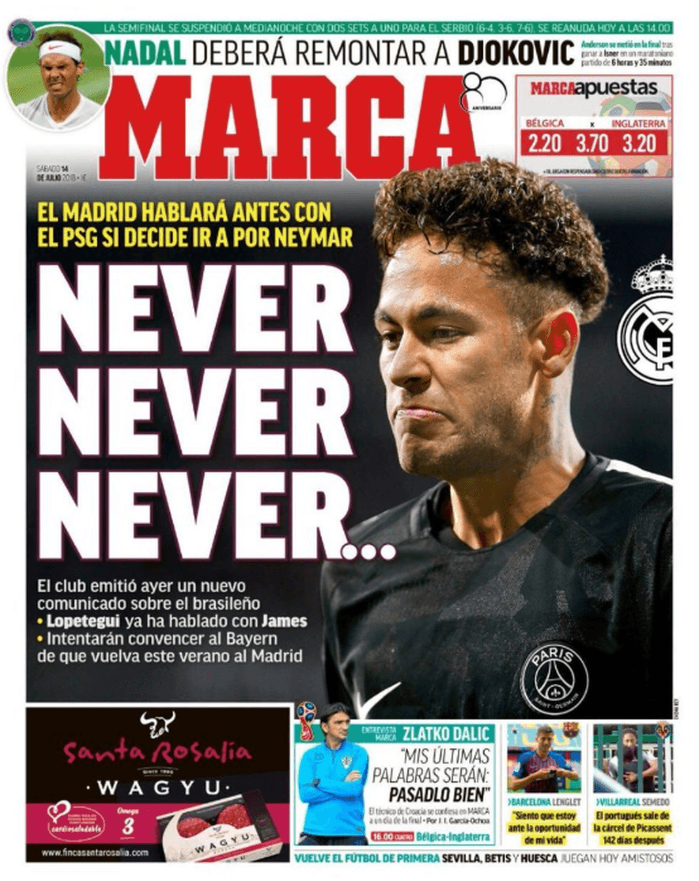 Jornal espanhol estampa Neymar em sua capa e diz que Real Madrid nunca negociou com ele