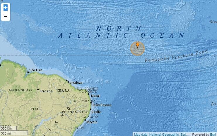 Terremoto de magnitude 5.8 é registrado no oceano a 1.191 km de João Pessoa