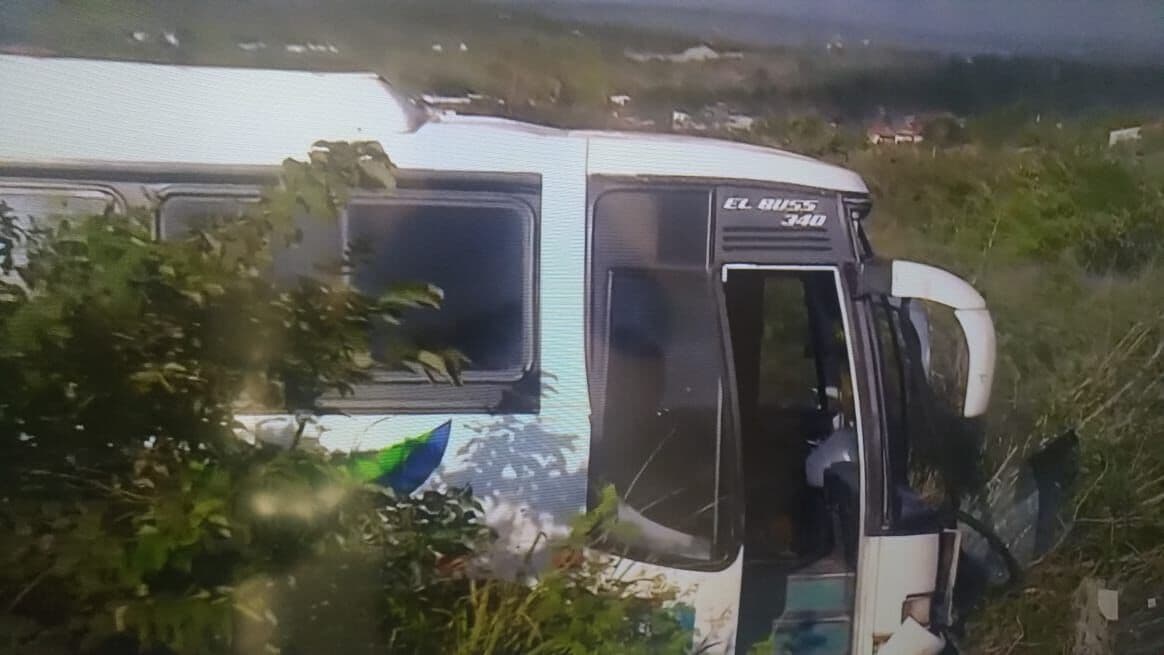 Ônibus de turismo colide com cavalo e cai em ribanceira na Paraíba