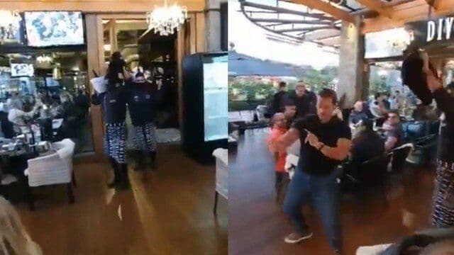 Cliente e garçons reproduzem meme do caixão em restaurante no Rio Grande do Sul