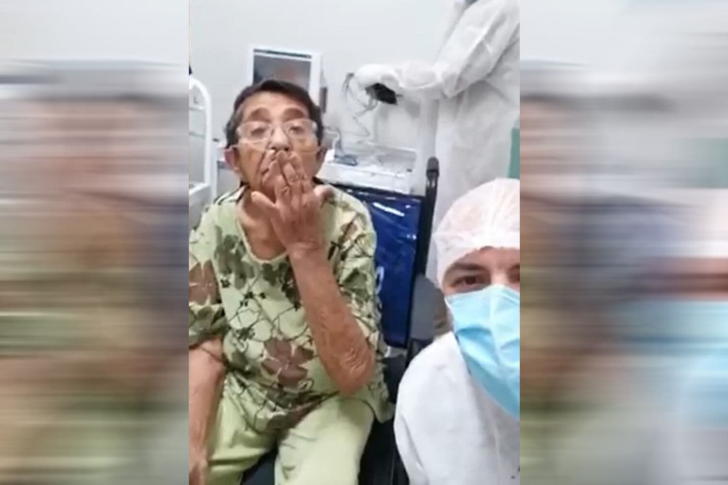 Idosa de 100 anos vence a Covid-19 e deixa Hospital de Clínicas em Campina Grande sob aplausos e distribuindo beijos