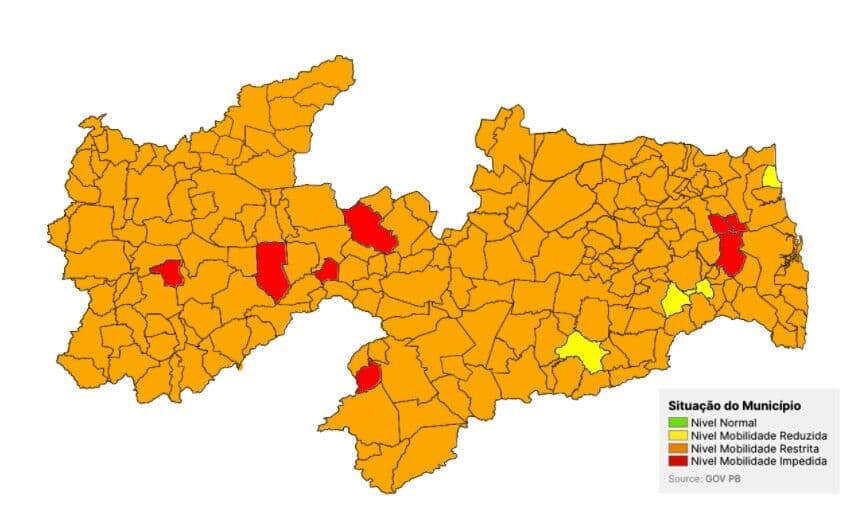 Plano Novo Normal: 211 cidades paraibanas são classificadas com bandeira laranja e oito estão na bandeira vermelha