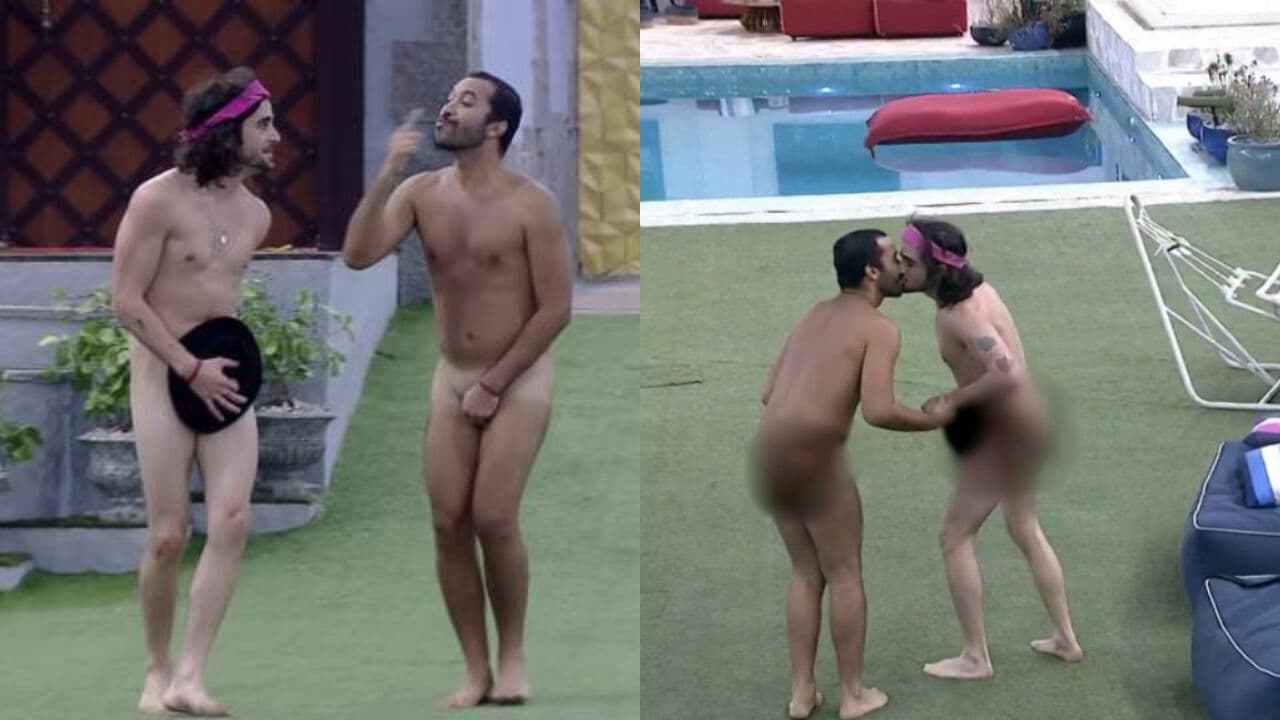 Gil e Fiuk se beijam e pulam pelados na piscina no BBB 21