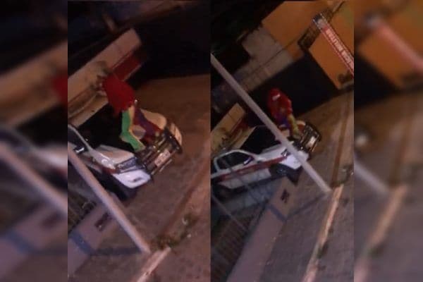 Homem vestido de Fofão dança sobre viatura da PM em Pedras de Fogo; polícia analisa caso