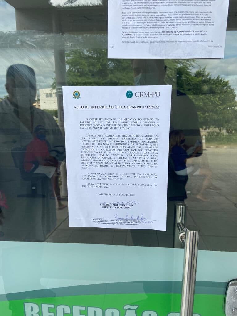 CRM interdita urgência pediátrica do Hospital Universitário em Cajazeiras após constatar falta de pediatras