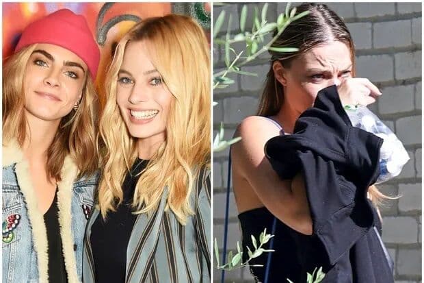 Margot Robbie é fotografada aos prantos após deixar casa de Cara Delevingne