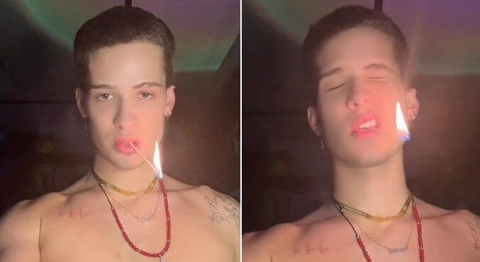 João Guilherme queima os cílios ao brincar com fogo durante vídeo nas redes sociais: 'Péssima ideia'