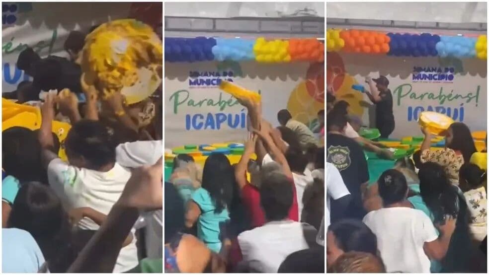 Tumulto por torta gratuita vira meme no aniversário da cidade de Icapuí, no Ceará