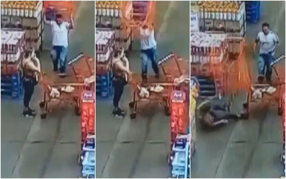 Homem joga carrinho de compras em mulher dentro de supermercado em Goiás