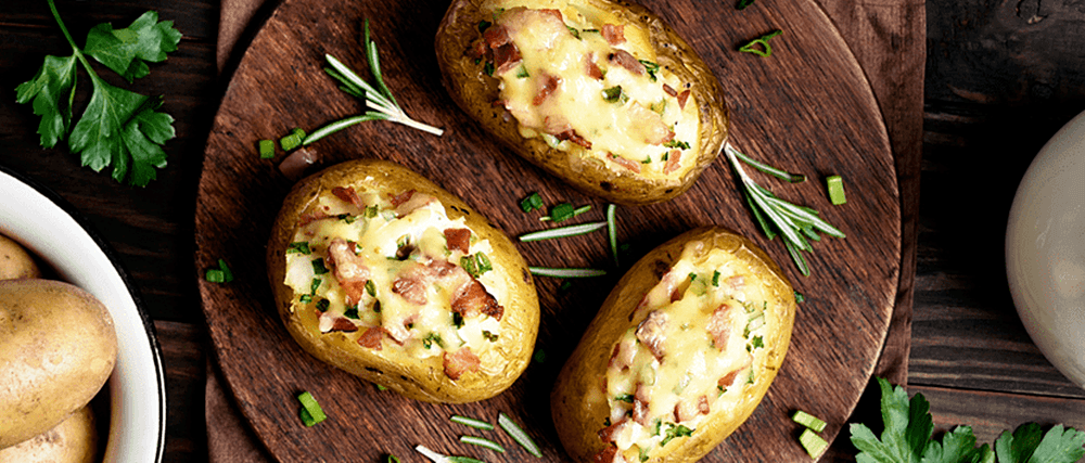 Batata Recheada com Bacon e Carne Moída