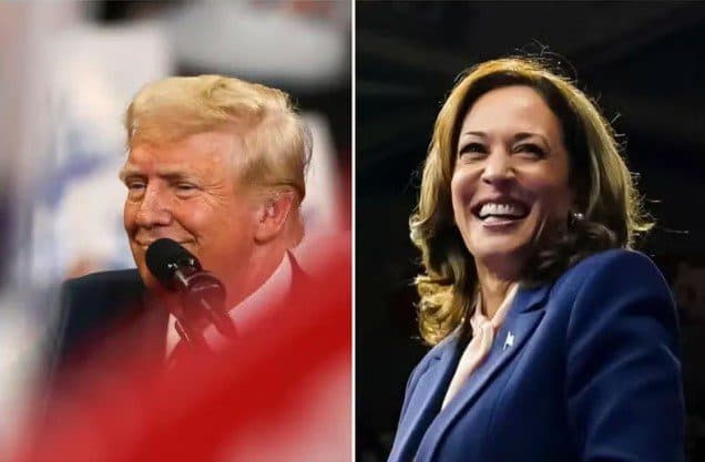 Pesquisa aponta Kamala com 49% das intenções de voto nos EUA, enquanto Trump tem 45%, diz jornal