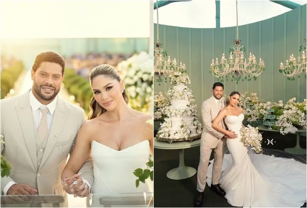Hulk usa relógio com diamantes de R$ 3 milhões em casamento com Camila Ângelo, em João Pessoa