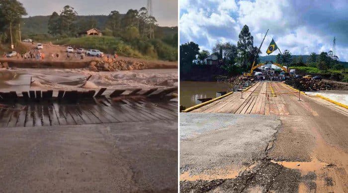Ponte provisória inaugurada há 2 meses é levada por correnteza no Rio Grande do Sul