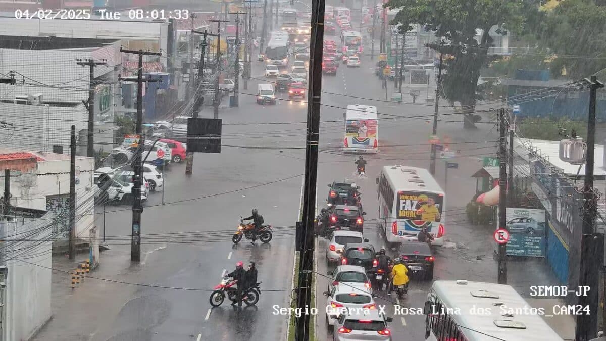 João Pessoa registra 32,48 mm de chuvas nesta terça-feira e deve continuar chovendo por três dias