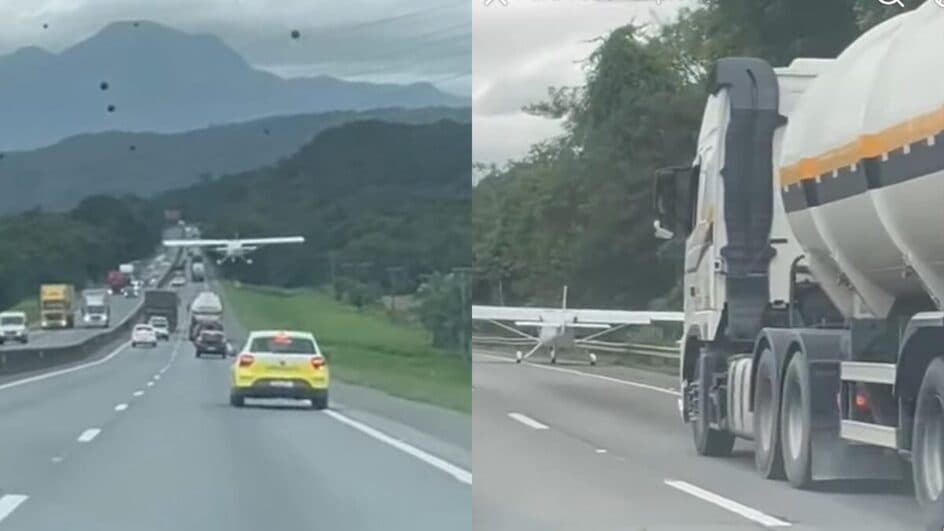 VÍDEO: Avião faz pouso forçado entre carros e caminhões na BR-101