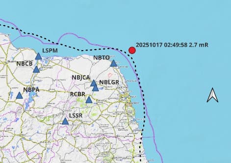 Tremor de terra é registrado a 42 km do litoral do Nordeste