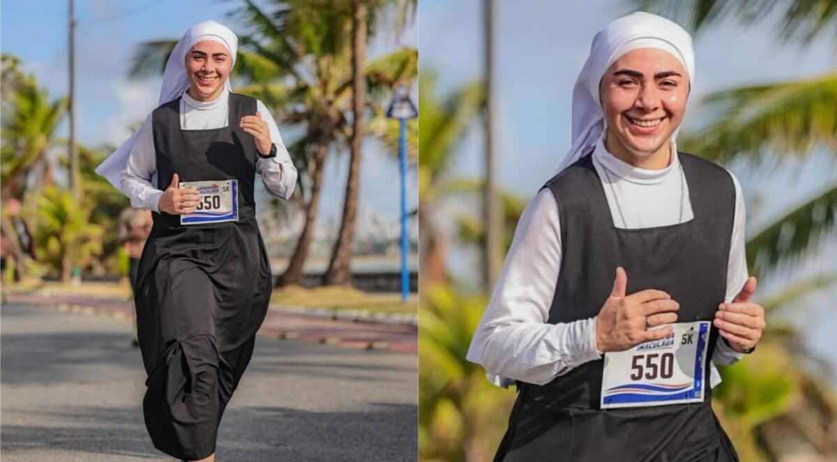Freira viraliza nas redes sociais ao participar de corrida de rua em João Pessoa