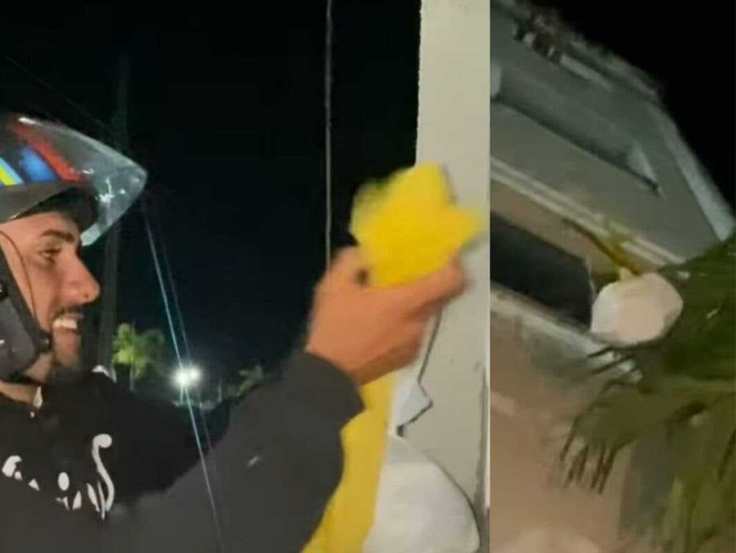 VÍDEO: cliente recebe pedido por corda em condomínio em João Pessoa e arranca risadas de entregador