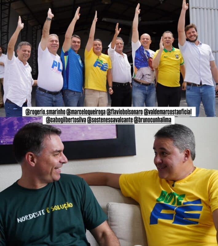 Flávio Bolsonaro faz dança do 'foguete' com Efraim em desembarque em João Pessoa para evento do PL: "bote fé"