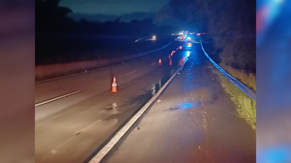 Buraco causa interdição de faixa na BR-101, em Alhandra