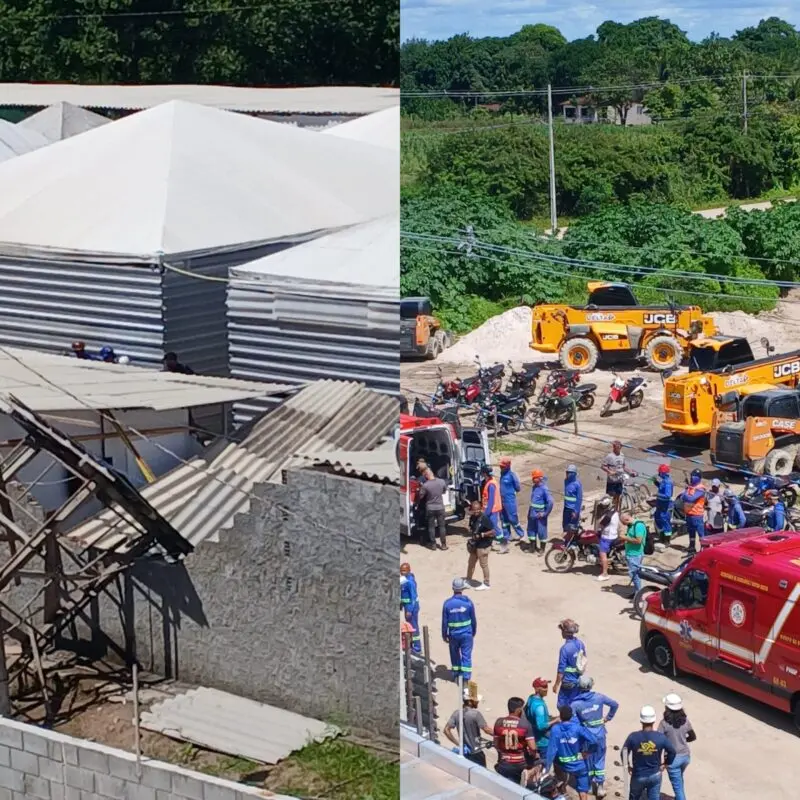 Caixa d'água desaba sobre sala de reuniões em obra de condomínio e deixa feridos em João Pessoa
